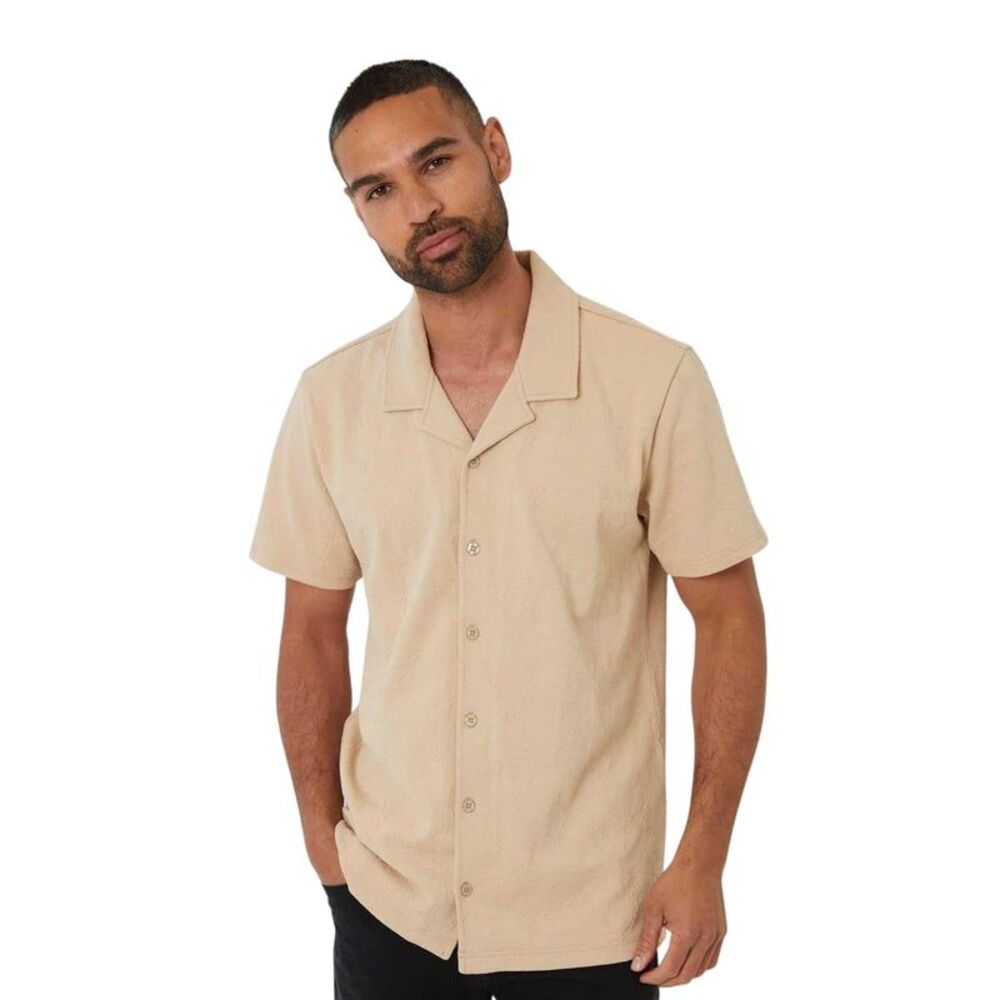 Threadbare Mens Darvel Short-Sleeved Shirt / Stone